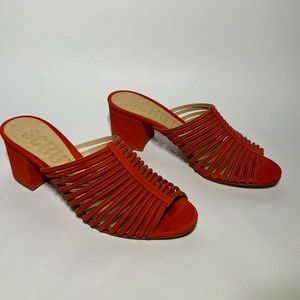 Schutz Nobuck slides Women Size 7B Cecillya Orange/Red